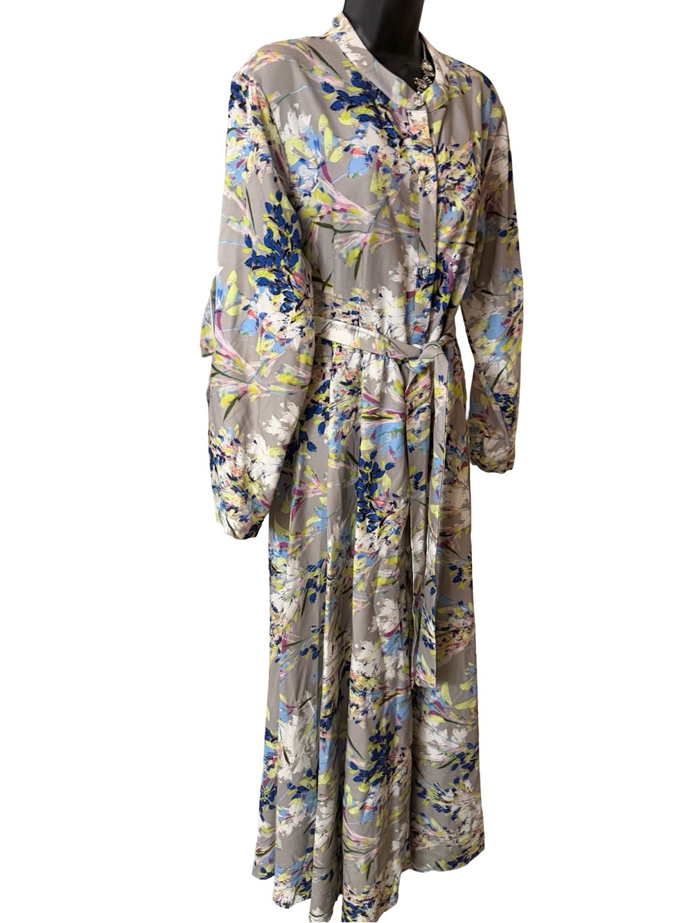 NWT Annahhariri Floral Long Sleeve Belted Maxi Dress in Gray - Picture 3 of 12